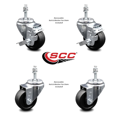 Service Caster 3 Inch Soft Rubber Wheel Swivel 10mm Threaded Stem Caster Brakes SCC, 2PK SCC-TS20S314-SRS-M1015-2-TLB-2